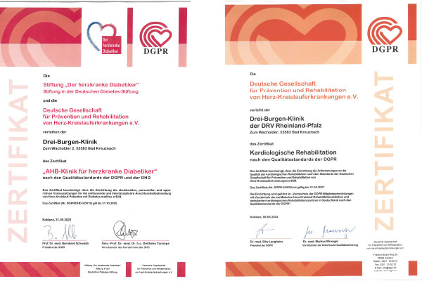 Zertifikate der Deutschen Gesellschaft für Prävention und Rehaibilitation von Herz-Kreislauferkrankungen e. V.  Zertifikate der Deutschen Gesellschaft für Prävention und Rehaibilitation von Herz-Kreislauferkrankungen e. V.